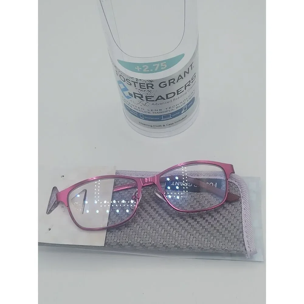 NEW + 2.75 Foster Grant E-Readers Reading Glasses Blue Light Hot Pink